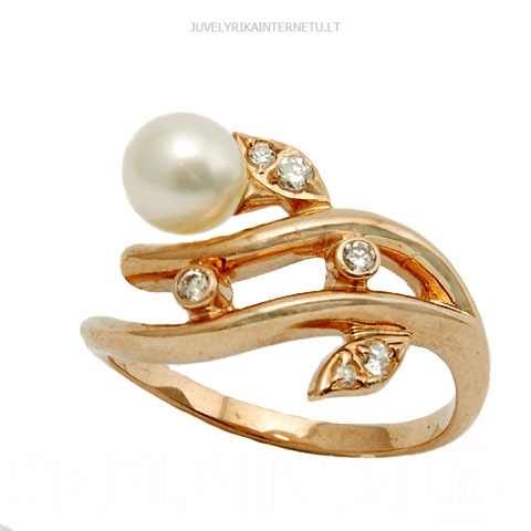 Auksiniai moteriški žiedai su perlais iš rusiško rausvo 585 prabos aukso.