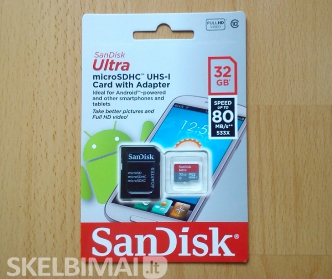 Nauja 10klases SanDisk Ultra 32gb atminties kortelė su adapteriu 80 MB/s 533x