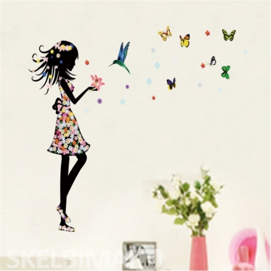 Sienos lipdukas "Mergaitė su drugeliais" 