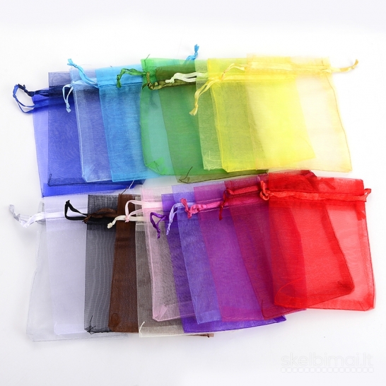 Įvairių spalvų organzos maišeliai 9x12 cm