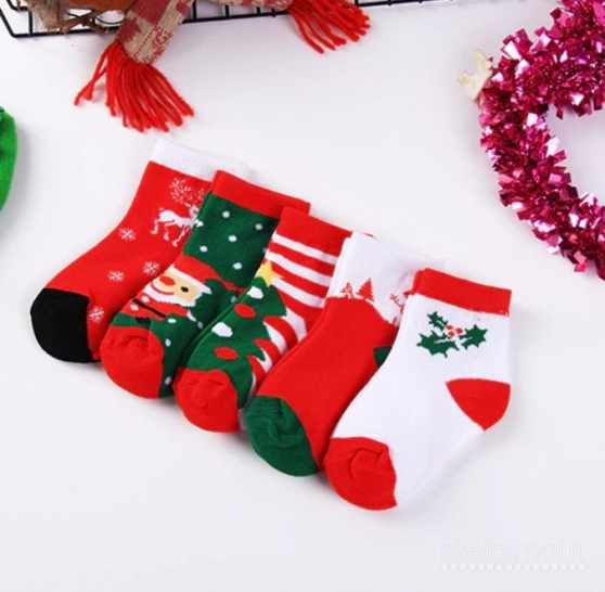 Vaikiškų kalėdinių kojinaičių rinkinys, trijų dydžių, 5vnt.